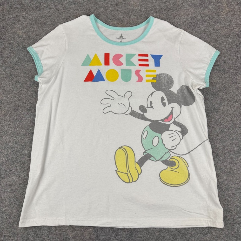 Disney Parks Ringer T-Shirt Tee Mickey Mouse Cotton Womens 2XL XXL
